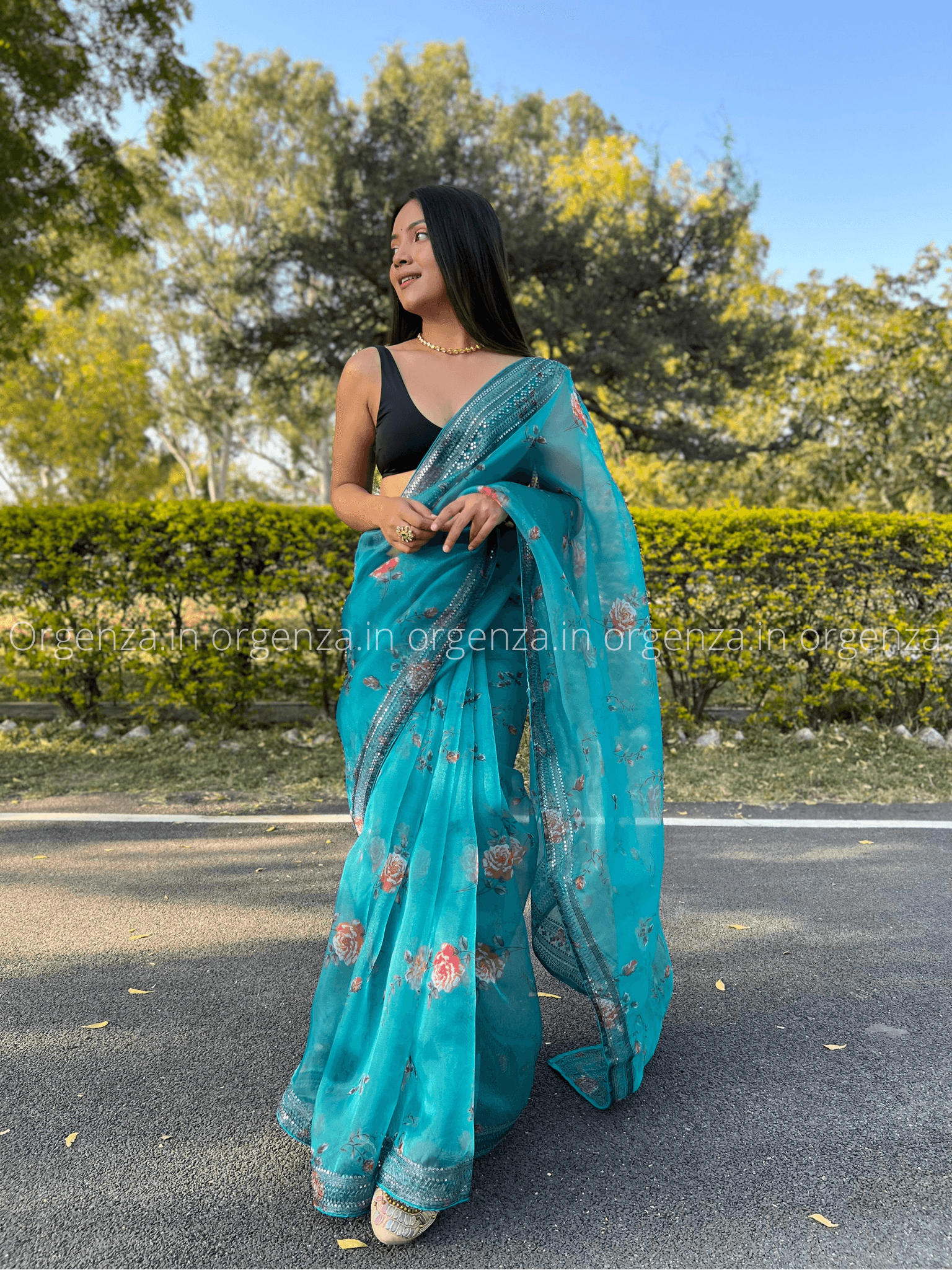 Sea Green Codding Sequence Organza Saree - Orgenza Store