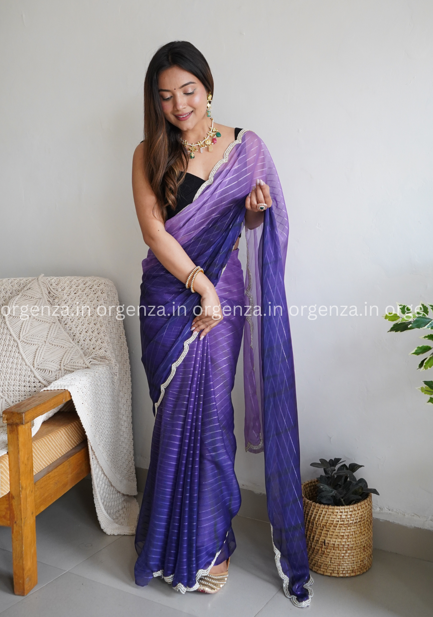Purple Colour Soft Silk Saree With Handwork On Border - Orgenza Store