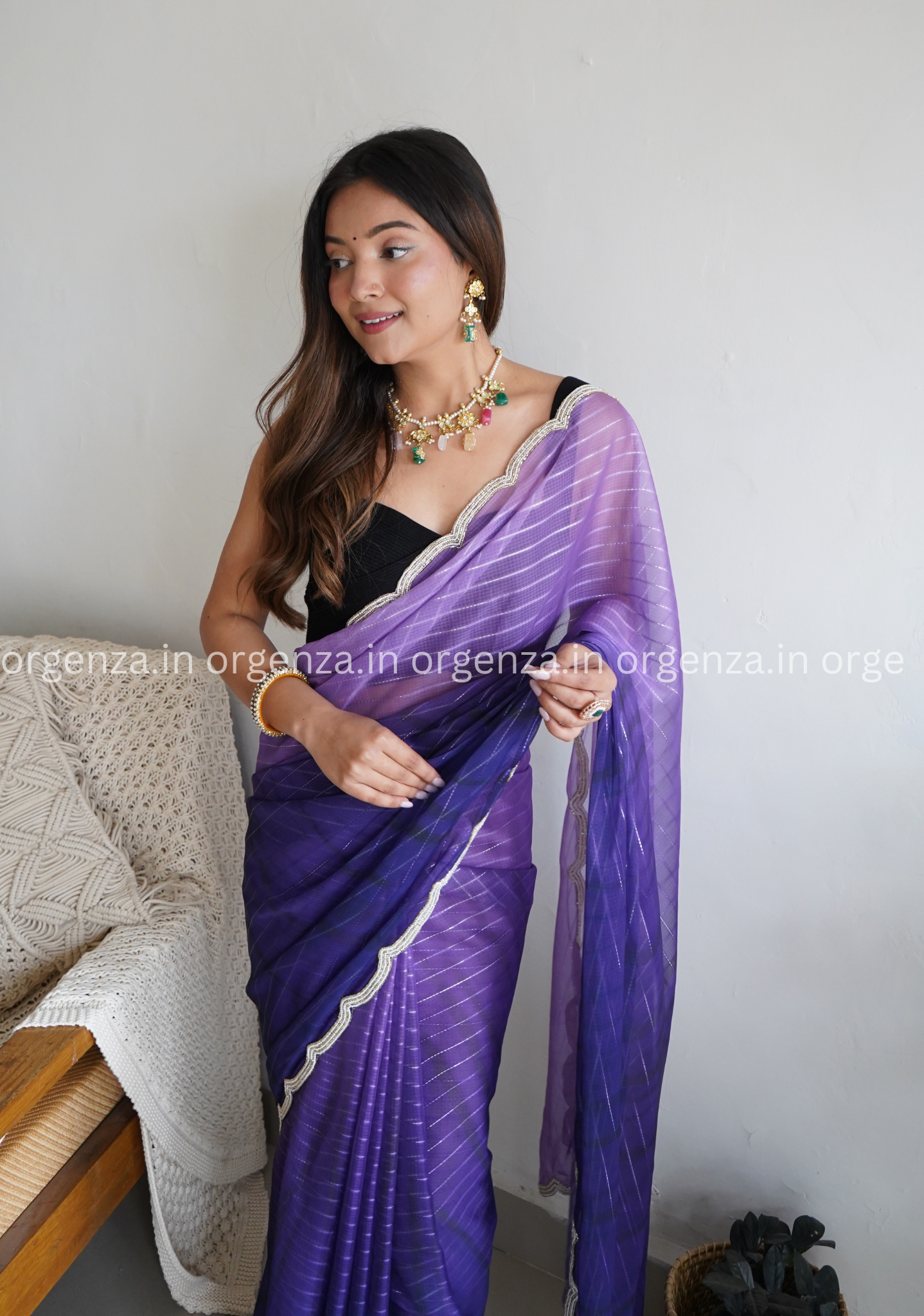 Purple Colour Soft Silk Saree With Handwork On Border - Orgenza Store