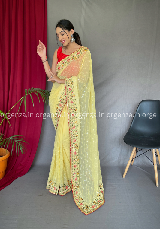 Pure Georgette Silk Saree With Sequence Work - Orgenza Store