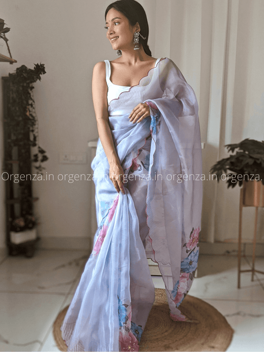 Floral Orgenza Silk Saree With Handwork - Orgenza Store