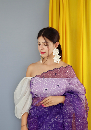 Purple Colour Bandhani Printed Organza Saree - Orgenza Store
