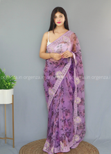 Lavendar Colour Organza Saree With Blouse