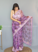 Lavendar Colour Organza Saree With Blouse