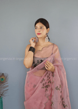 Light Onion Floral Organza Saree With Foil Print - Orgenza Store