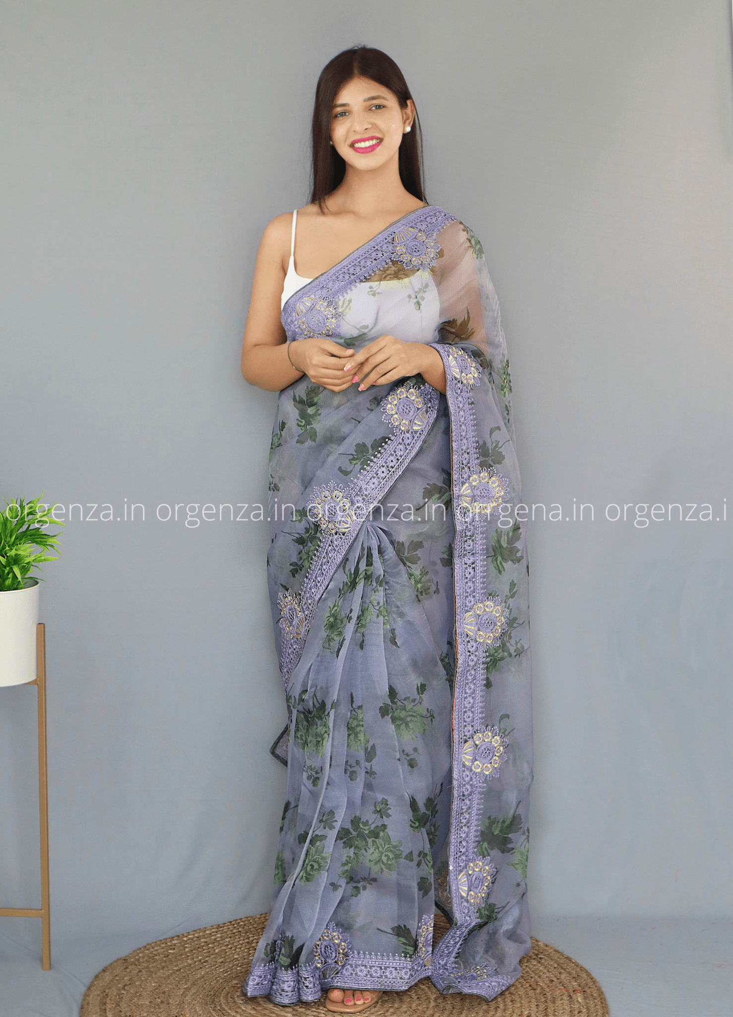 Light Grey Colour Organza Saree - Orgenza Store - digisoch