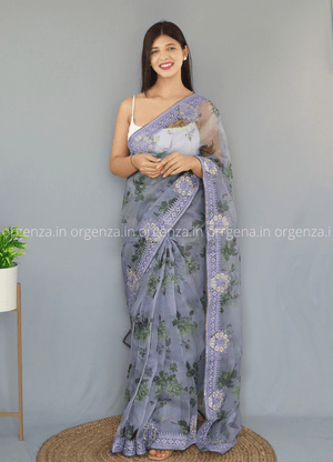Light Grey Colour Organza Saree - Orgenza Store - digisoch