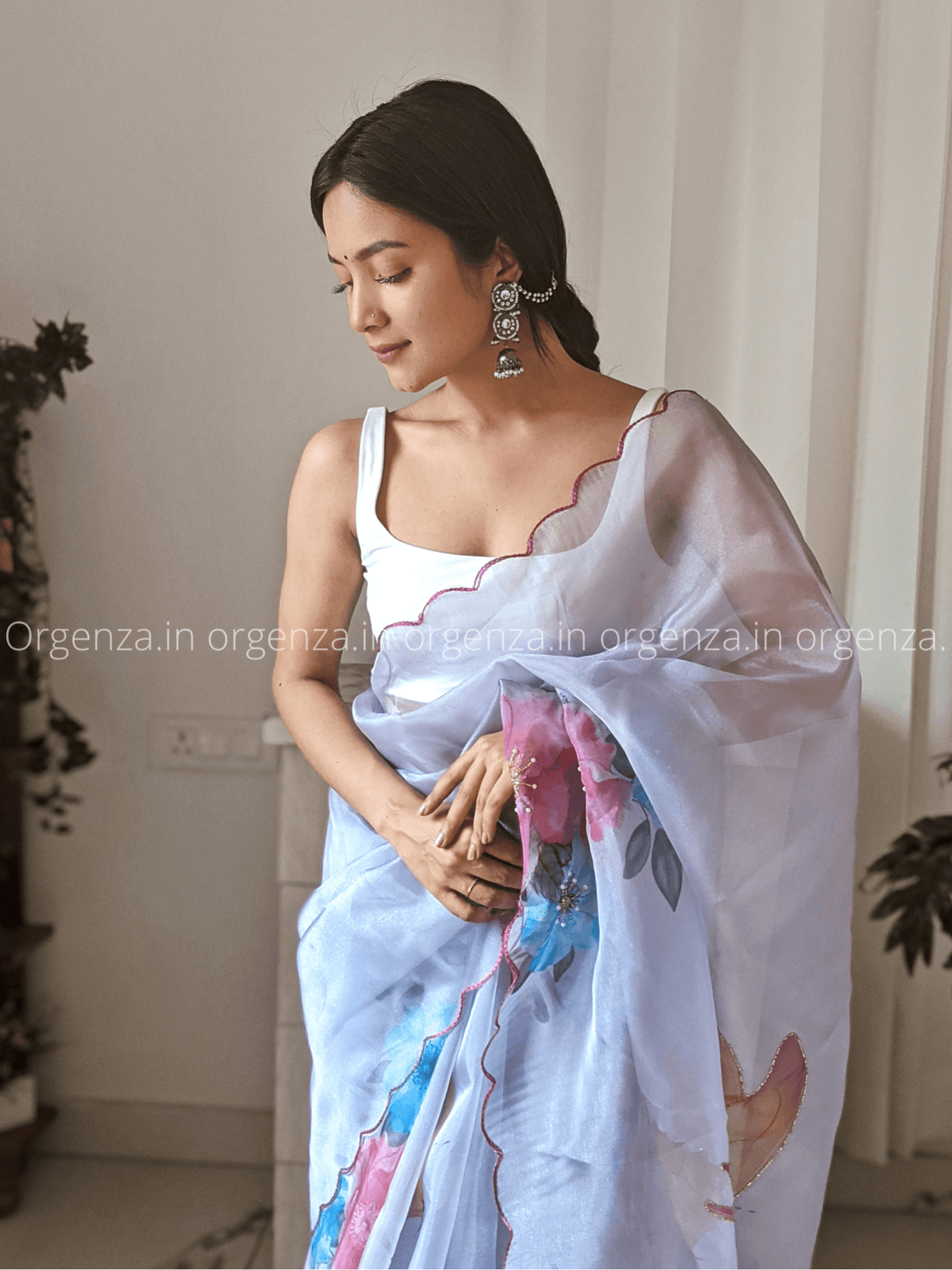 Floral Orgenza Silk Saree With Handwork - Orgenza Store