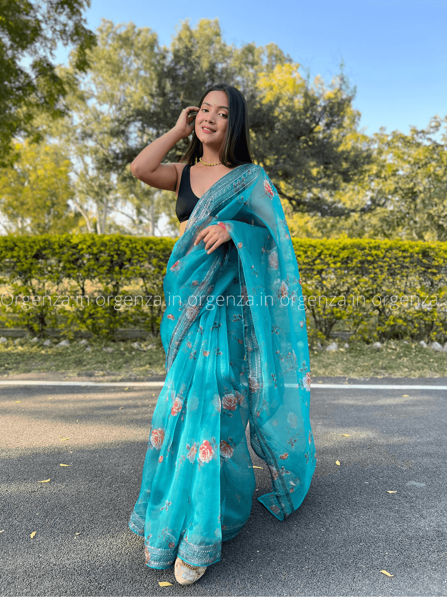 Sea Green Codding Sequence Organza Saree - Orgenza Store