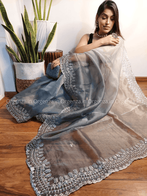 Grey And White Color Soft Organza Silk Saree - Orgenza Store - digisoch