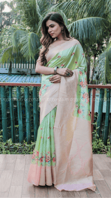 Pure Banarashi Printed saree With Zari Big Border - Orgenza Store