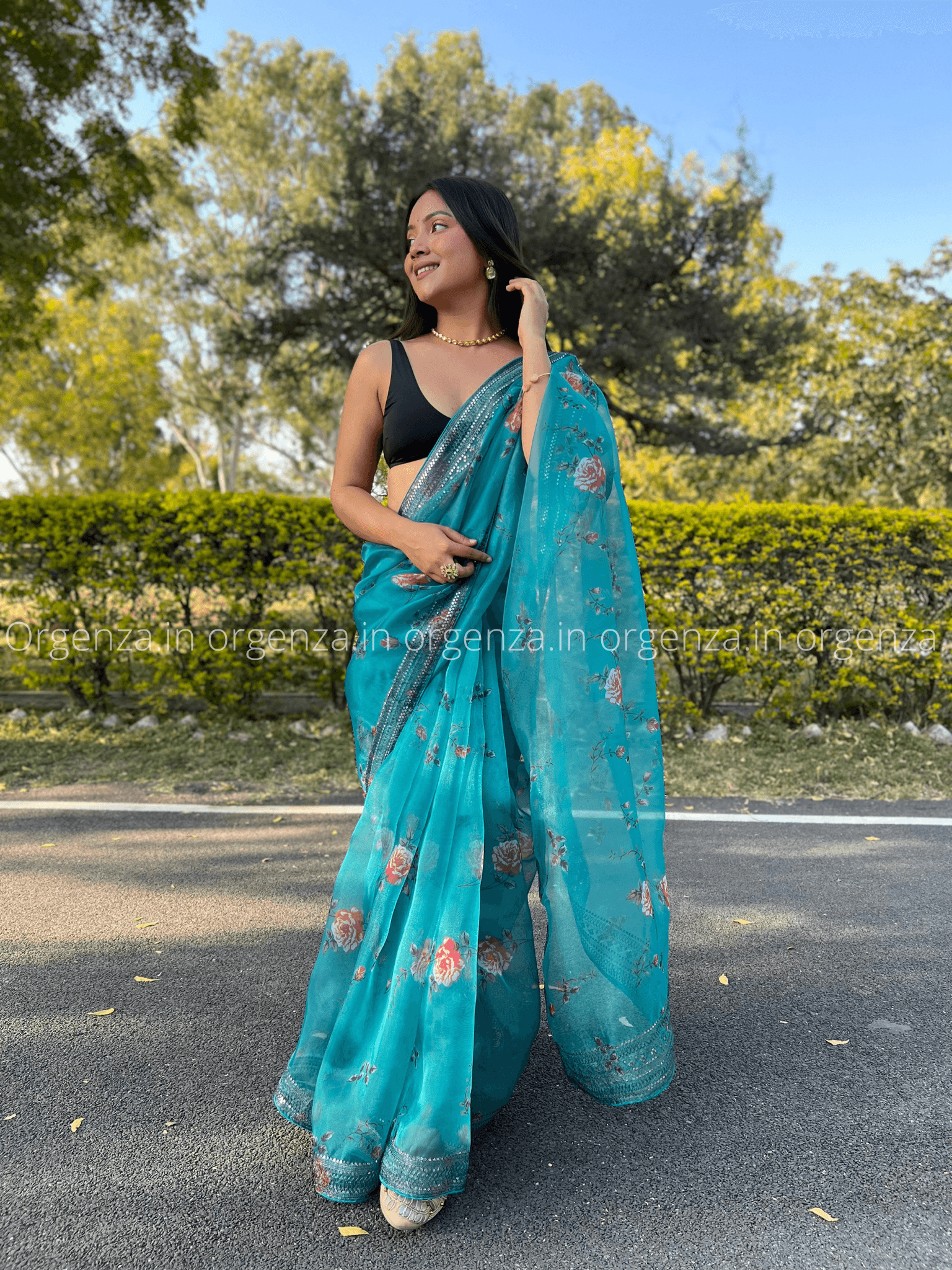 Sea Green Codding Sequence Organza Saree - Orgenza Store