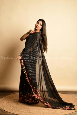 Fox Georgette Silk Saree With Sequence Work - Orgenza Store