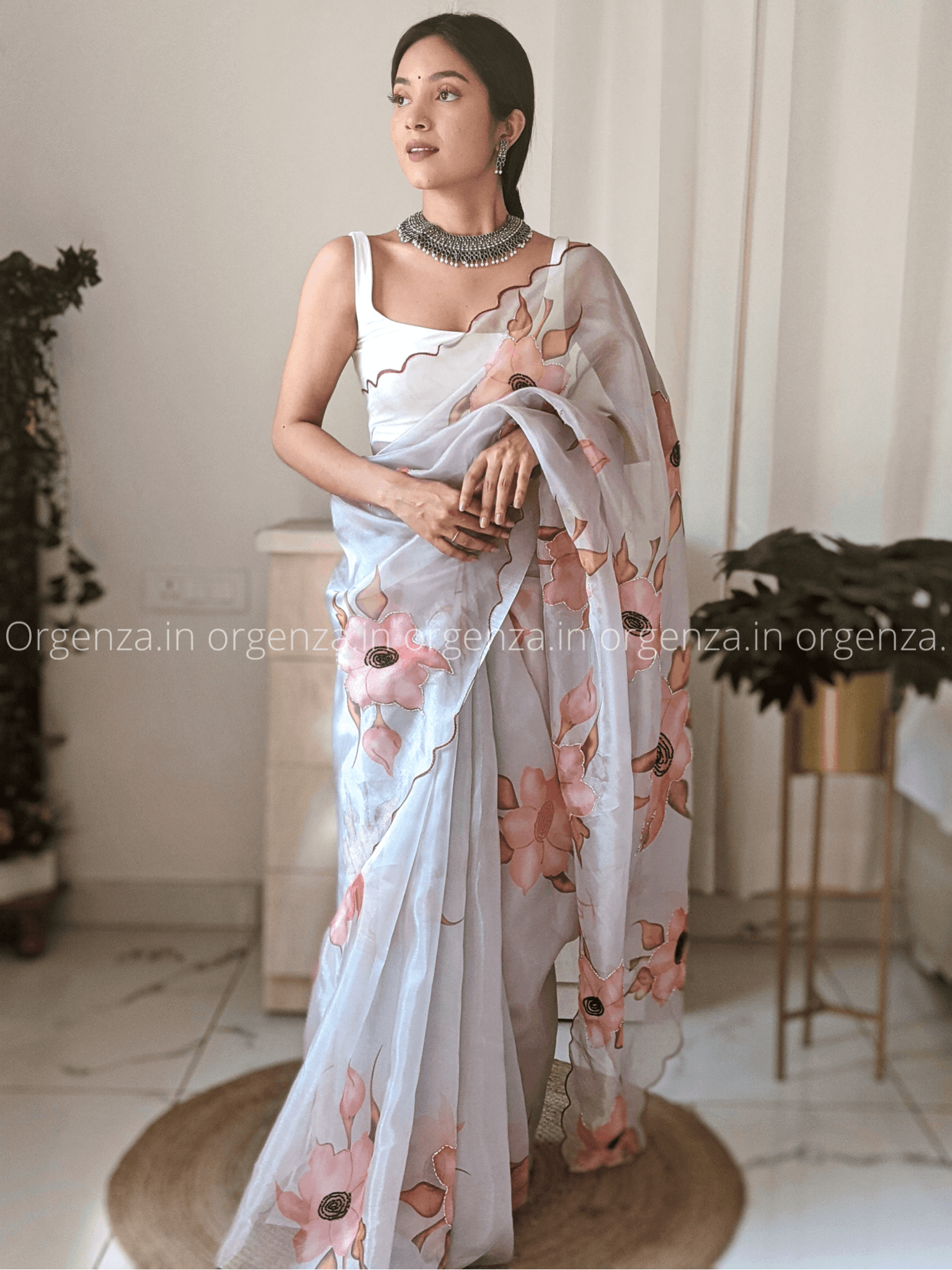 Pure Organza Silk Saree With Hand Work - Orgenza Store - digisoch