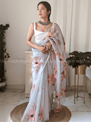 Pure Organza Silk Saree With Hand Work - Orgenza Store - digisoch