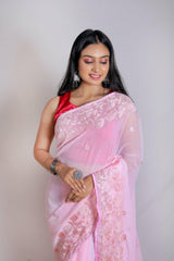 Hit Baby Pink Color Embroidery Work Georgette Soft Saree - Orgenza Store