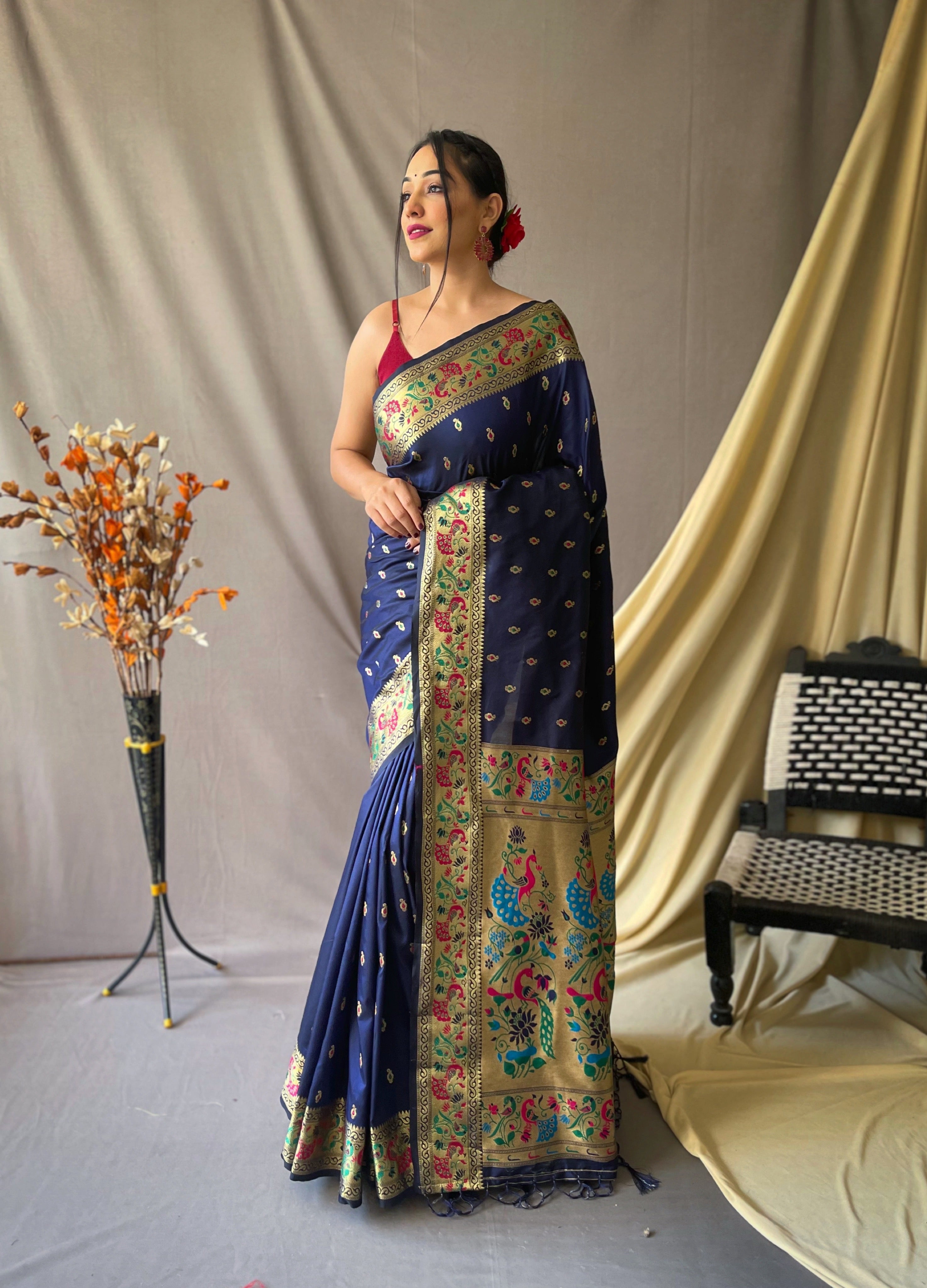 Paithani Silk Saree With Meenakari Zari - Orgenza Store