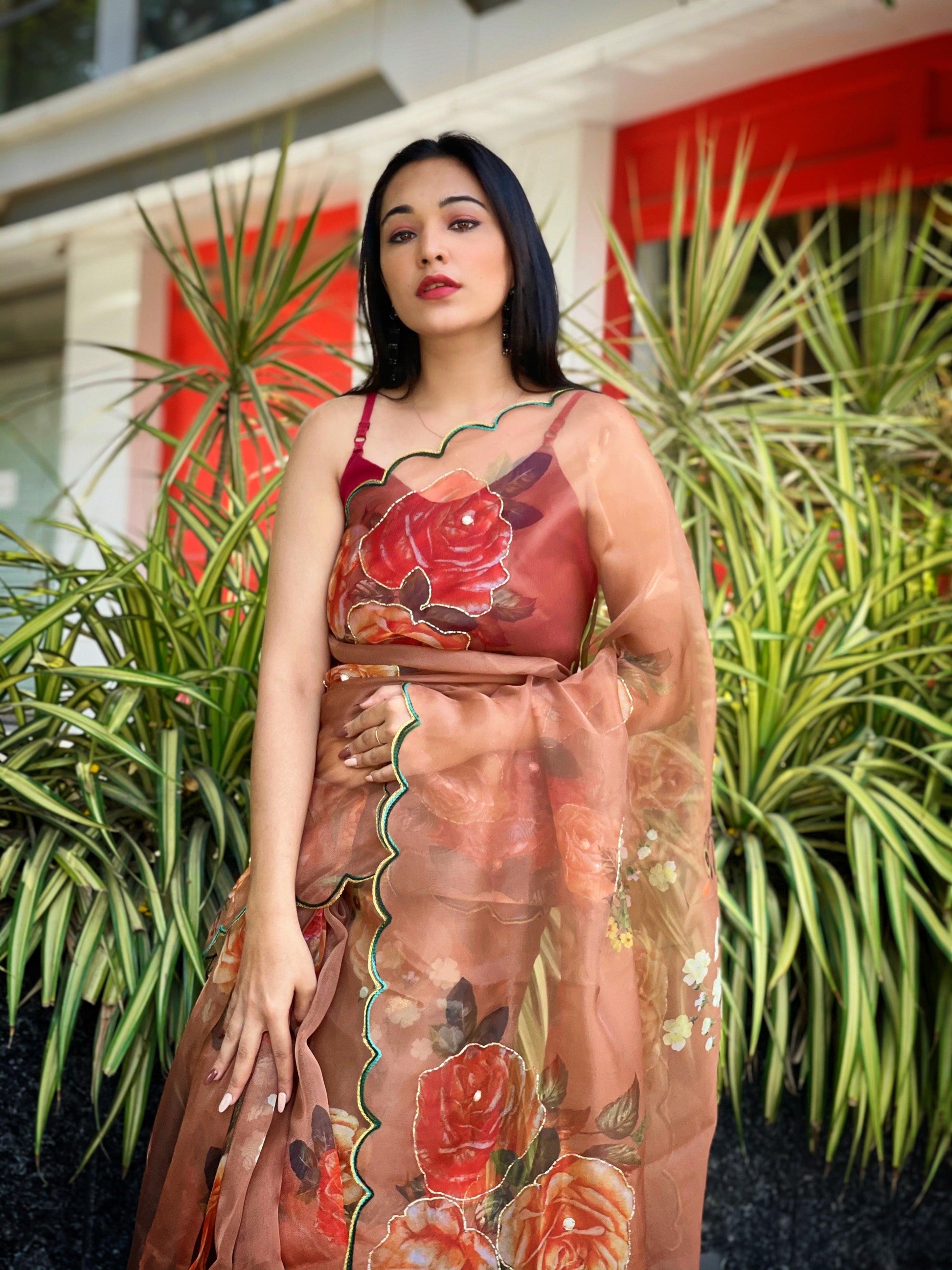 Orgenza Light Peach Multi Color Festival Heavy Organza Silk Saree With Handwork and Printed Saree - Orgenza Store