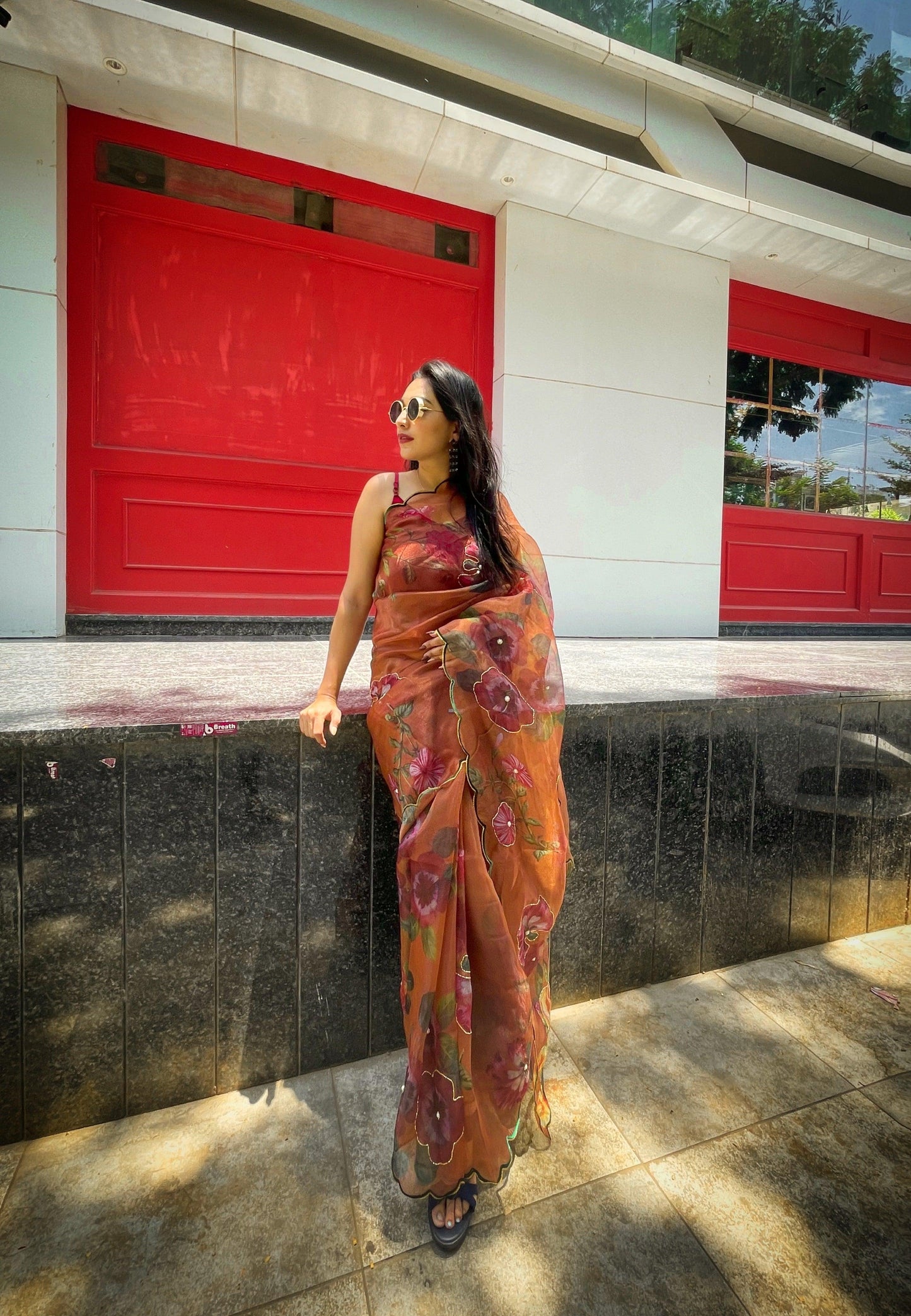 Orgenza  Brown Color Festival Heavy Organza Silk Saree With Handwork and Printed Saree - Orgenza Store