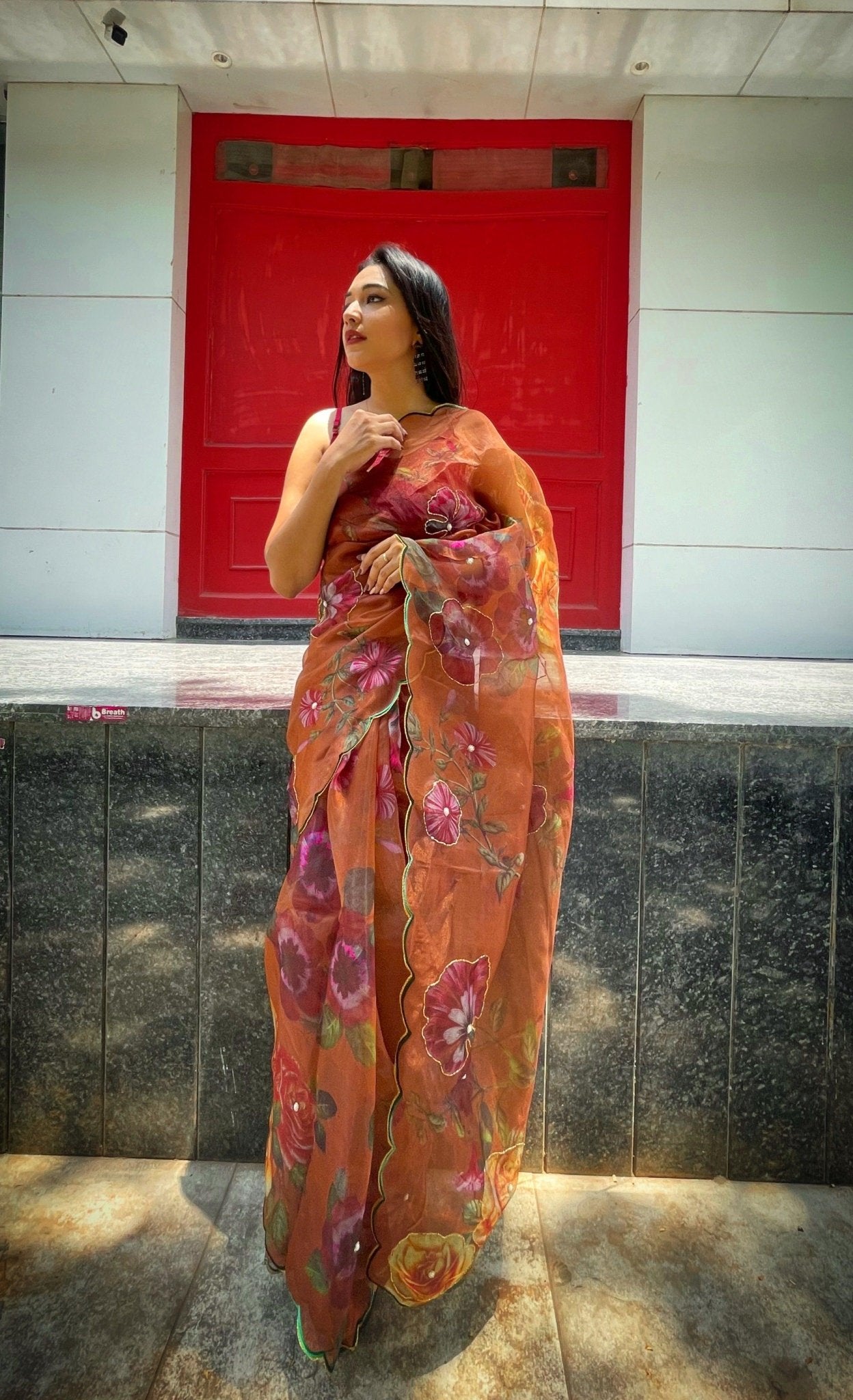 Orgenza Brown Color Festival Heavy Organza Silk Saree With Handwork and Printed Saree - Orgenza Store - digisoch