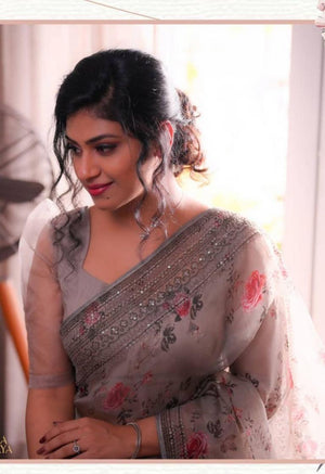 Orgenza Grey Color Pure Organza Silk Saree And Grey Codding Sequence Work - Orgenza Store - digisoch