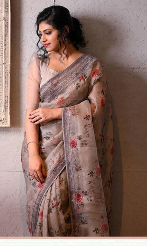 Orgenza Grey Color Pure Organza Silk Saree And Grey Codding Sequence Work - Orgenza Store - digisoch