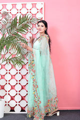 Orgenza || MK Teal Color Pure Organza Silk And Embroidery Work Saree With Contrast Blouse - Orgenza Store