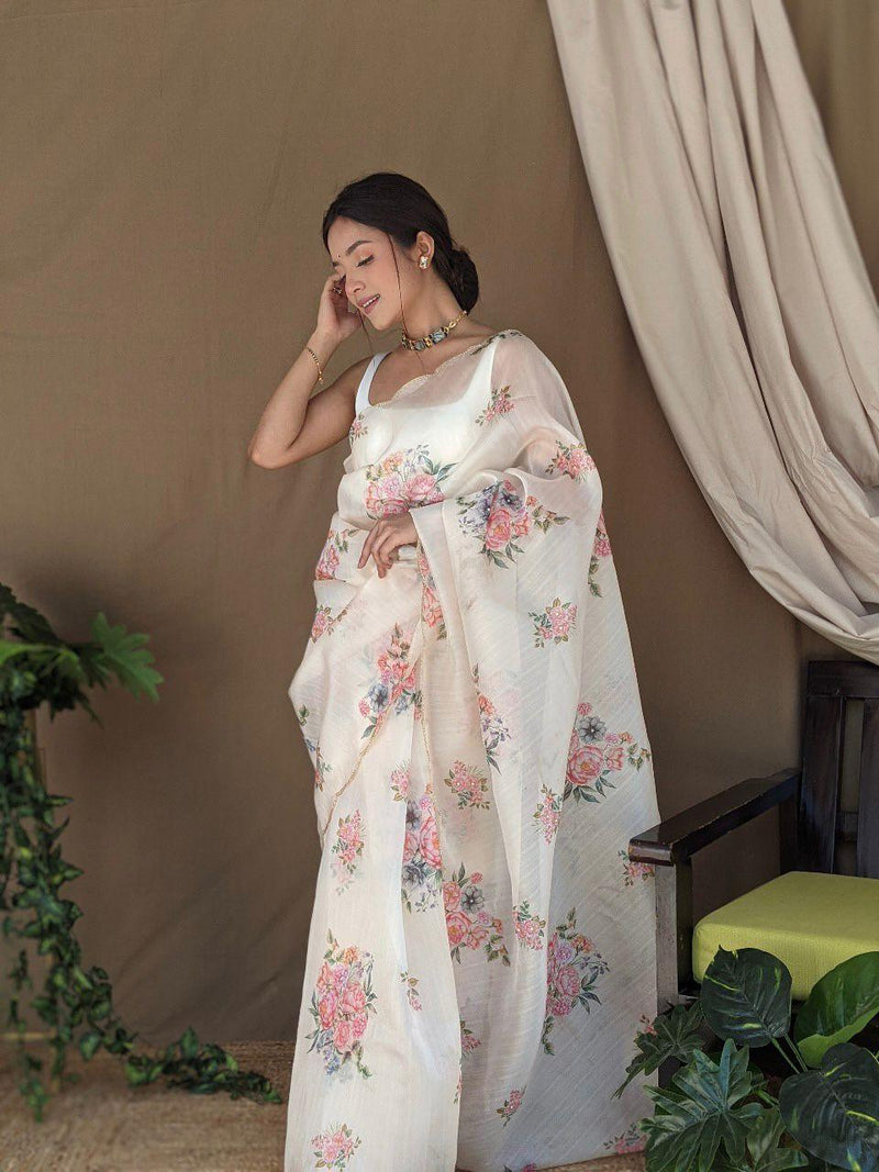 Buy online White Floral Printed Saree With Blouse from ethnic wear for  Women by Trendy Store for ₹849 at 73% off | 2024 Limeroad.com