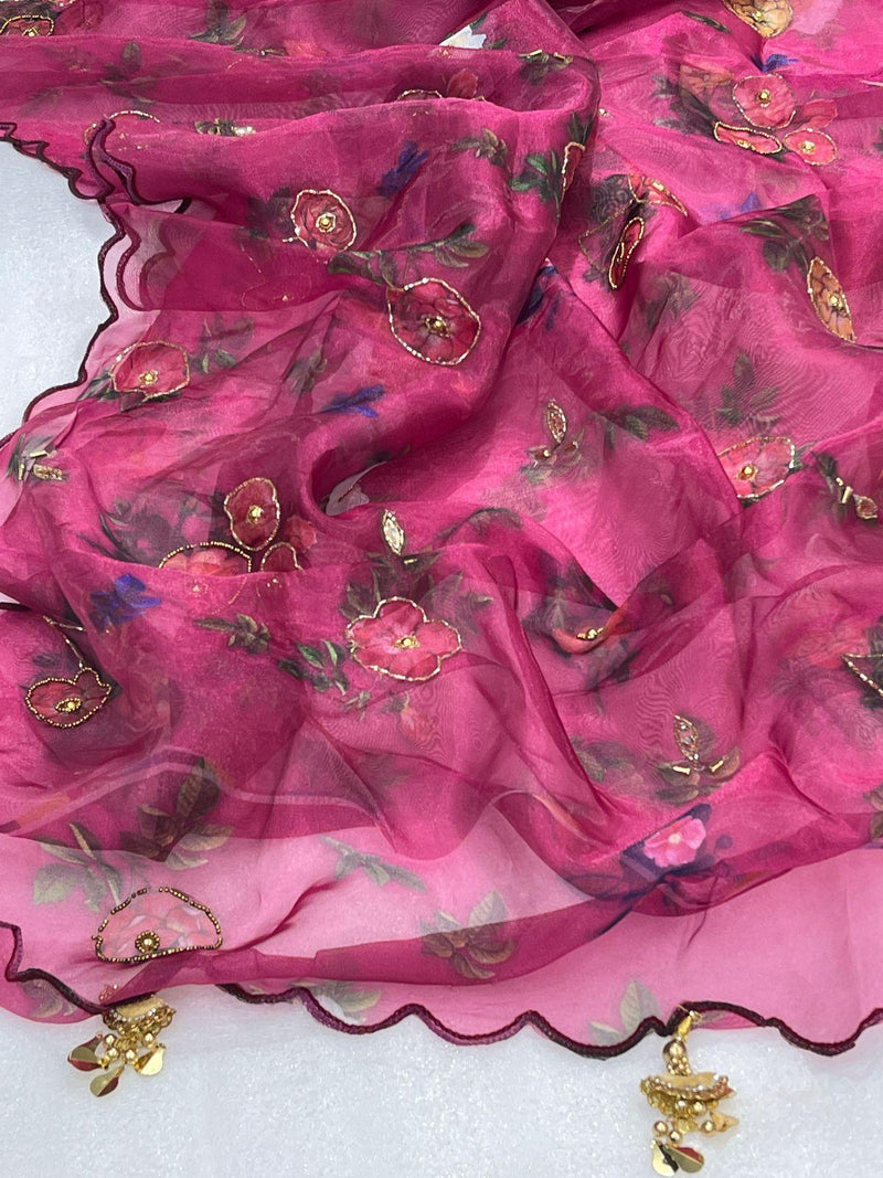 Orgenza || Mk Hit Pink Color Pure Organza Silk Saree With Cutwork Border Saree With Blouse - Orgenza Store