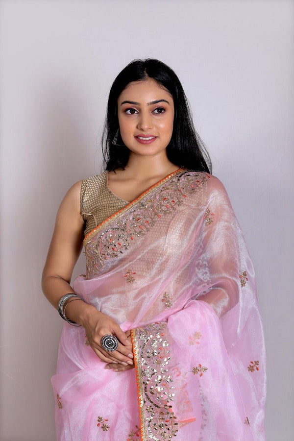 Orgenza || Party Pink Color Moh Maya Heavy Gotta Patti Work And Pure Organza Silk Saree With Blouse - Orgenza Store