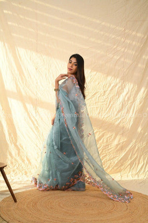 Multi Sky Color Organza Silk Saree - Orgenza Store - digisoch