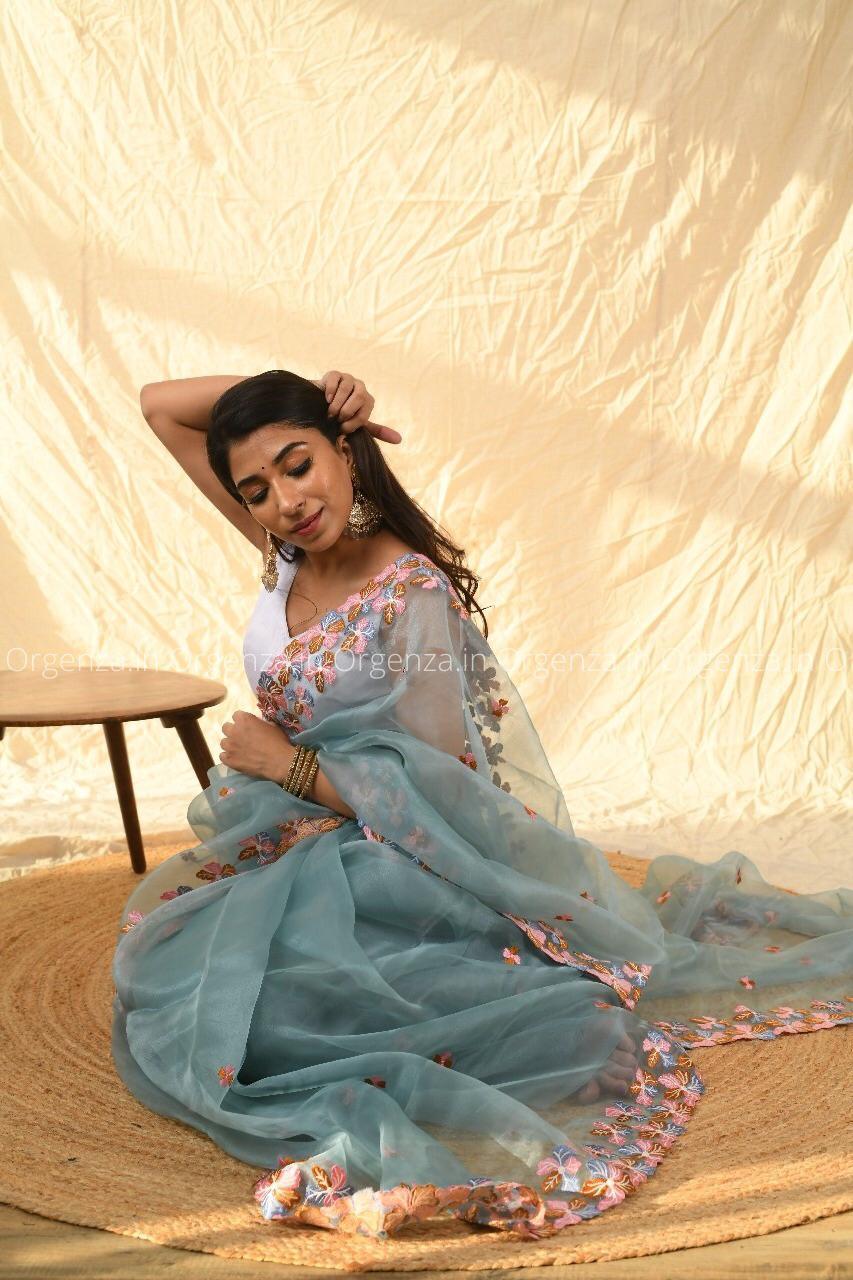 Multi Sky Color Organza Silk Saree - Orgenza Store - digisoch
