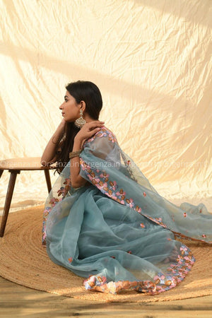 Multi Sky Color Organza Silk Saree - Orgenza Store - digisoch