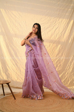 Purple Multi Color Soft Organza Saree With Blouse - Orgenza Store