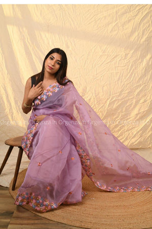 Purple Multi Color Soft Organza Saree With Blouse - Orgenza Store