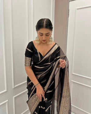 Black Colour Kanchipuram Organza Saree - Orgenza Store