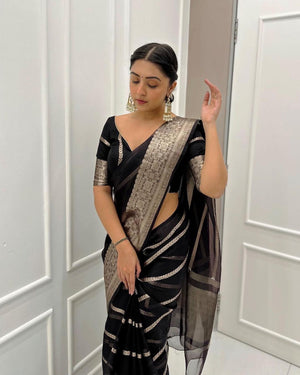 Black Colour Kanchipuram Organza Saree - Orgenza Store