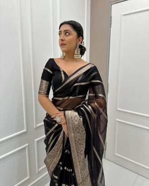 Black Colour Kanchipuram Organza Saree - Orgenza Store
