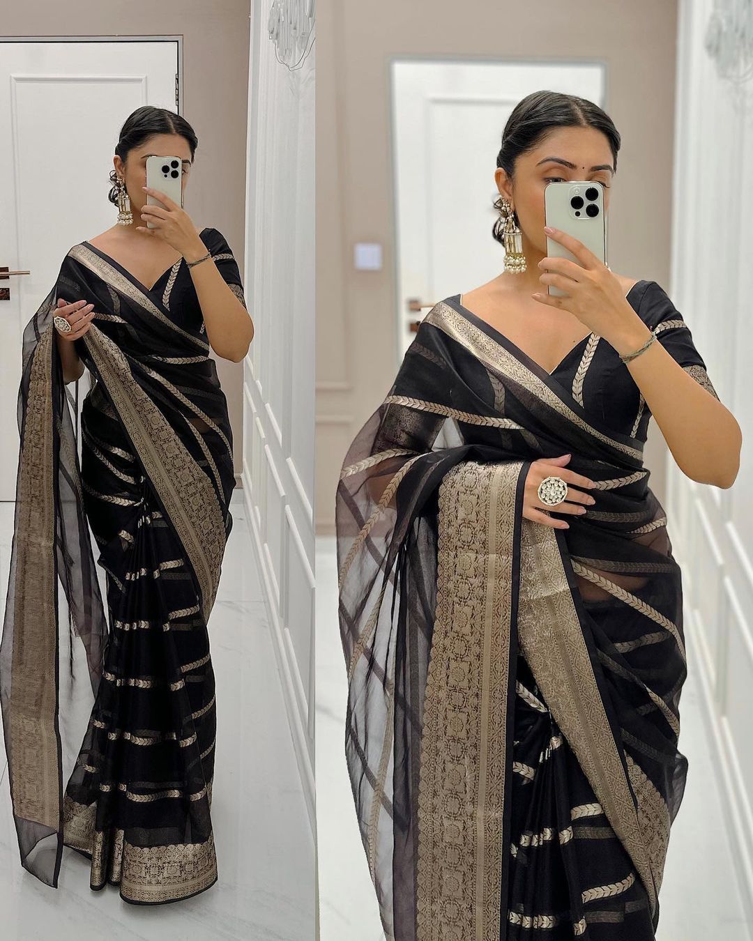 Black Colour Kanchipuram Organza Saree - Orgenza Store