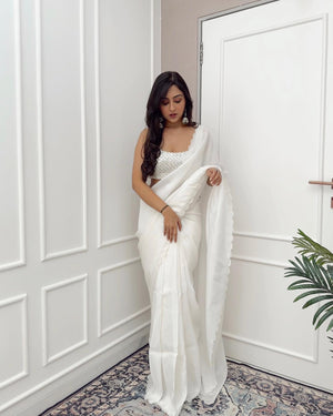 Pure white Rangoli Silk Saree With Cutowork - Orgenza Store