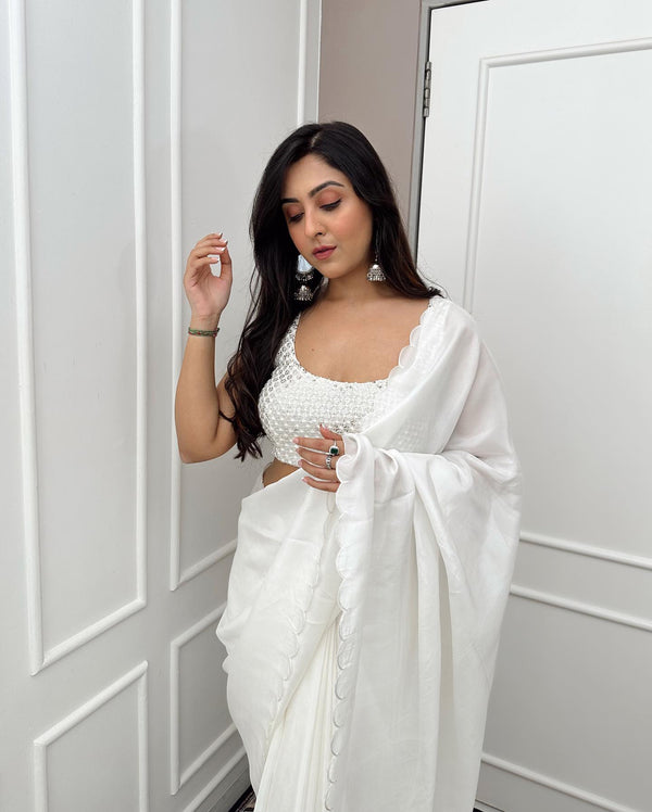 Pure white Rangoli Silk Saree With Cutowork
