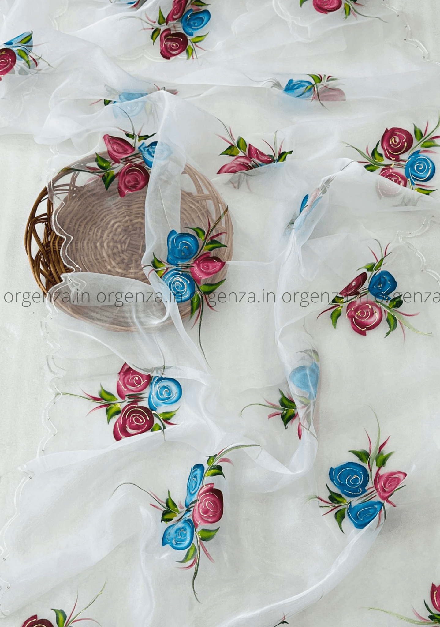 White Hand Print Organza Saree - Orgenza Store - digisoch