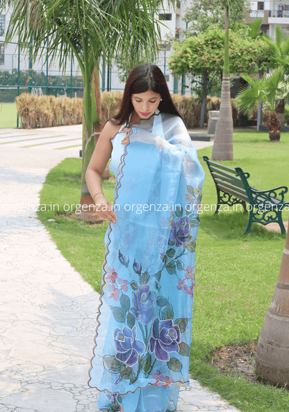 Light Sky Organza Silk Saree - Orgenza Store