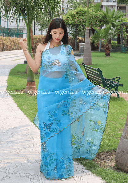 Dark Sky Organza Silk Saree - Orgenza Store