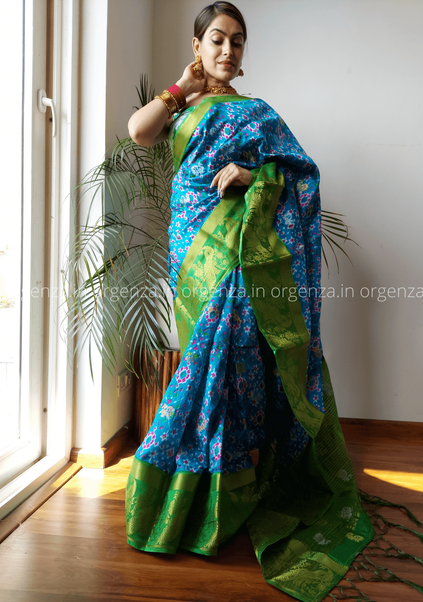 Soft Raw Silk Patola Ikkat Saree With Gold Zari Weaving - Orgenza Store