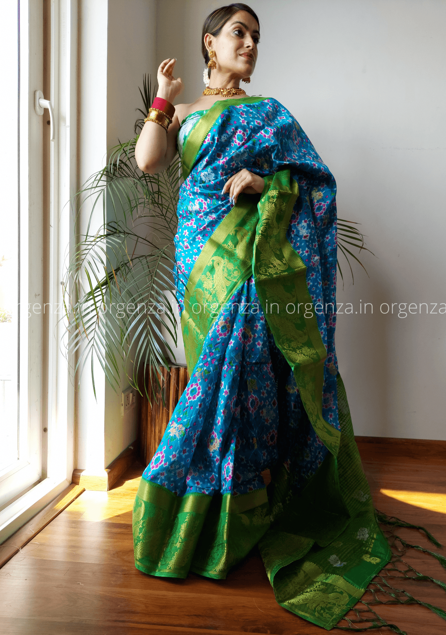 Soft Raw Silk Patola Ikkat Saree With Gold Zari Weaving - Orgenza Store