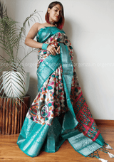 Silk Jacquard Weaving Saree With Kolkata Hand Print - Orgenza Store