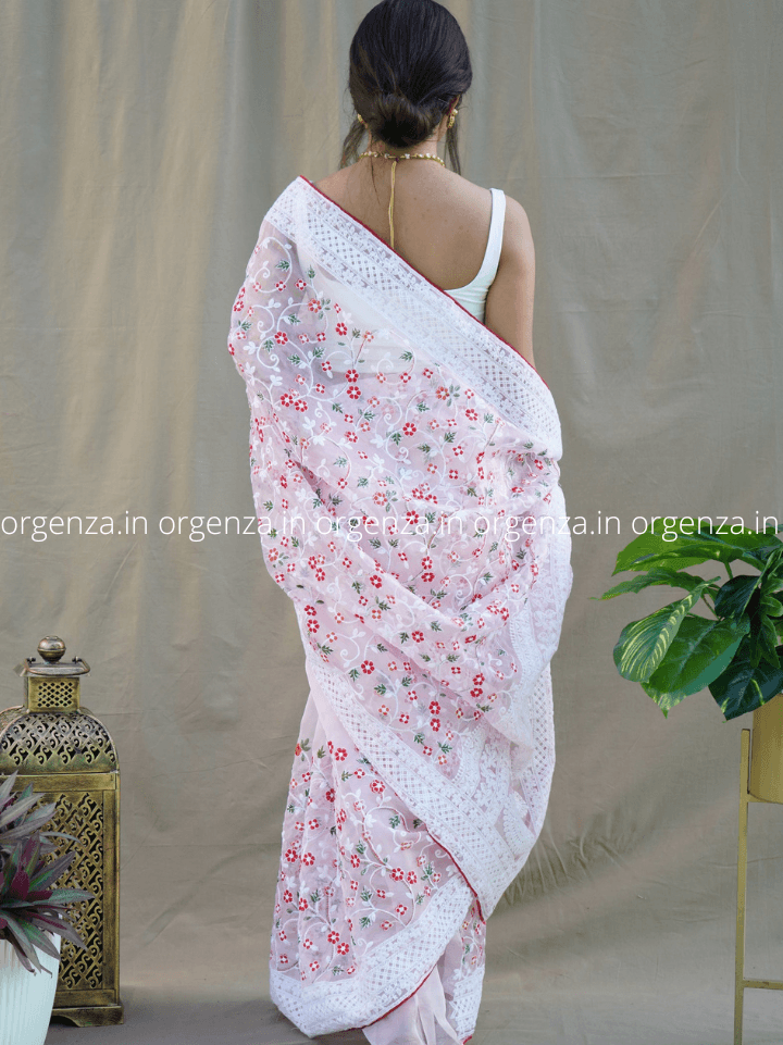 Organza Saree With Lakhanvi Chikankari Work - Orgenza Store