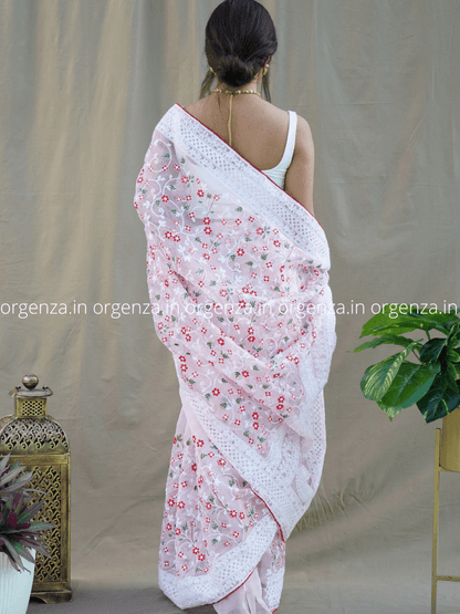 Organza Saree With Lakhanvi Chikankari Work - Orgenza Store