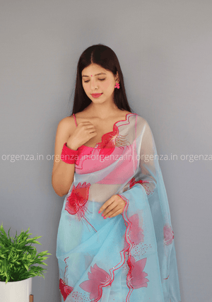 Sky Floral Organza Saree With Foil Print - Orgenza Store - digisoch